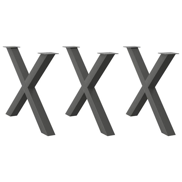vidaXL Pieds de table &agrave; manger en forme de X 3 pi&egrave;ces Anthracite 90 x (72-73) cm Acier