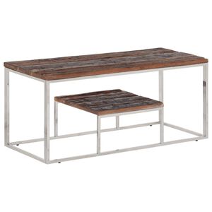 vidaXL Table basse argent&eacute; acier inoxydable et bois de m&eacute;l&egrave;ze massif