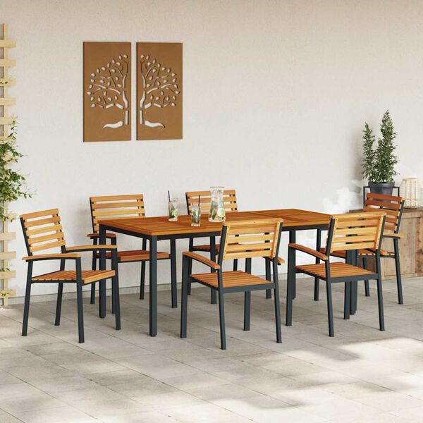 vidaXL Ensemble de salle &agrave; manger pour jardin 7 pcs Noir