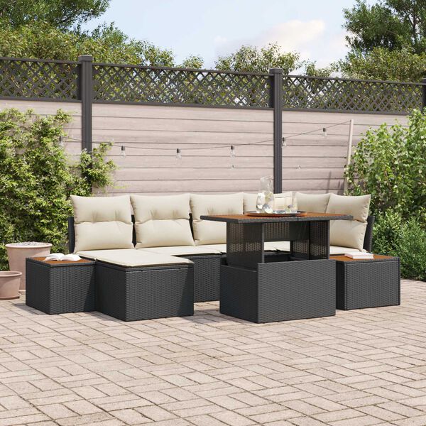 vidaXL Ensemble de canap&eacute; de jardin 7 pcs Noir Poly rotin