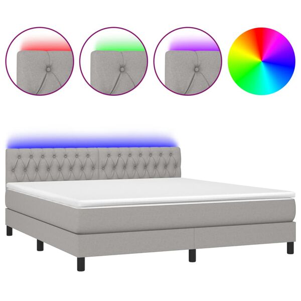 vidaXL Sommier &agrave; lattes de lit et matelas et LED Gris clair 180x200 cm