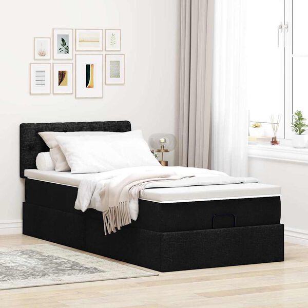 vidaXL Lit ottoman avec matelas noir 90x200 cm tissu