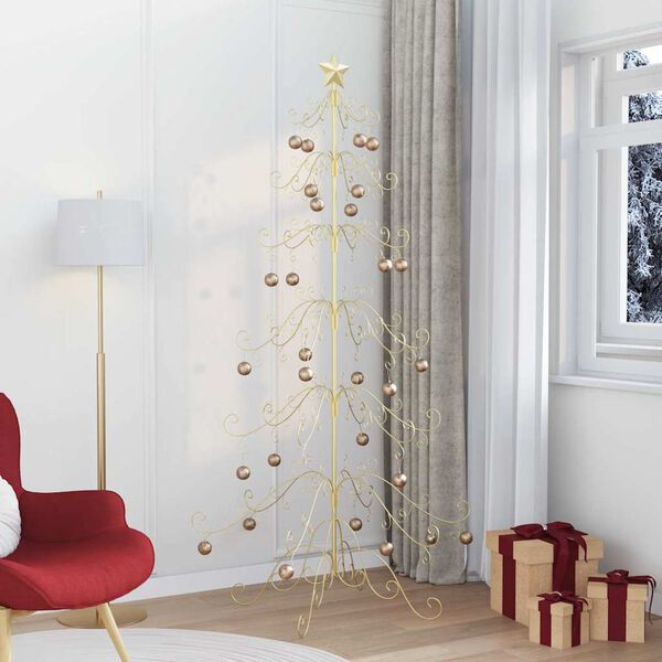 vidaXL Arbre de No&euml;l en m&eacute;tal Dor&eacute; 215 cm Acier peint par poudre