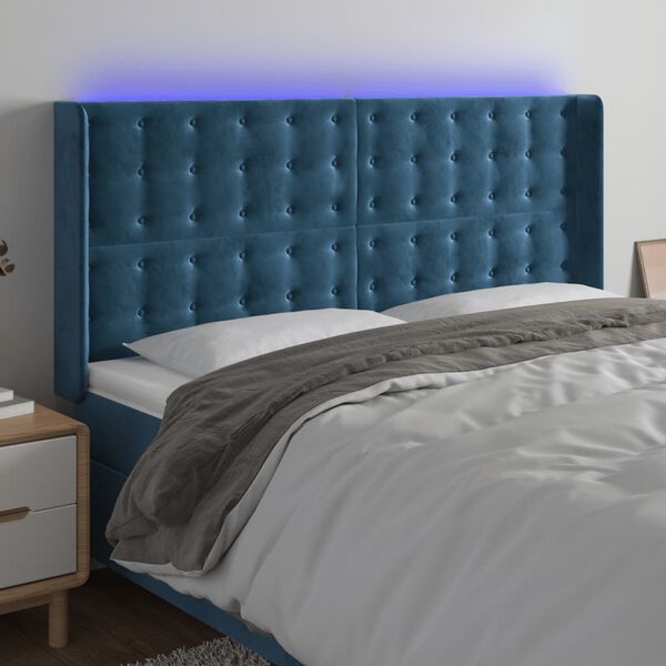 vidaXL T&ecirc;te de lit &agrave; LED Bleu fonc&eacute; 203x16x118/128 cm Velours