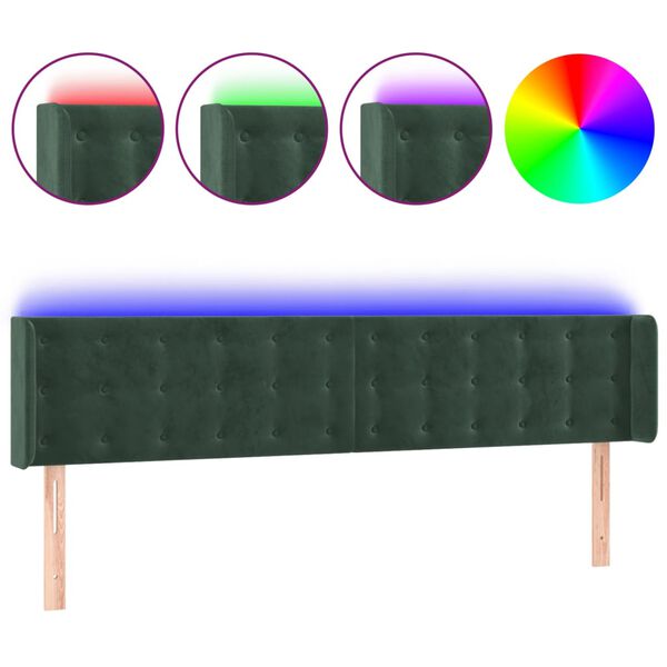 vidaXL T&ecirc;te de lit &agrave; LED Vert fonc&eacute; 163x16x78/88 cm Velours
