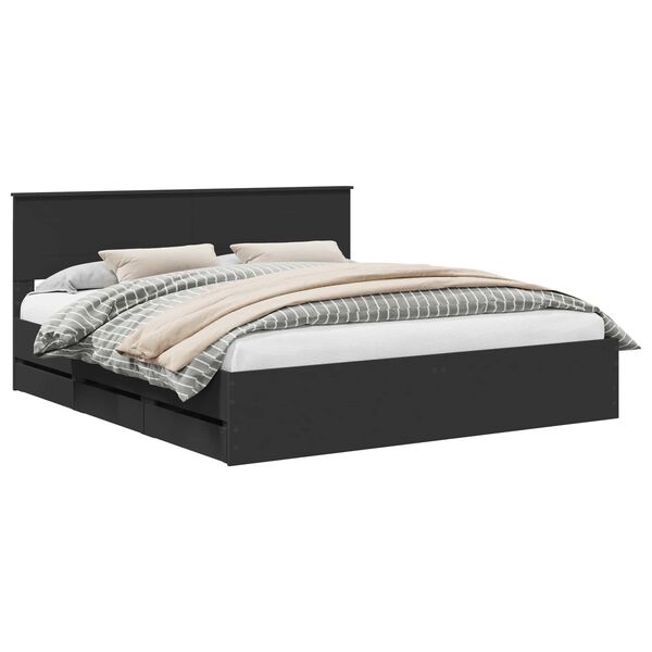 vidaXL Cadre de lit avec tiroir Noir 180 x 200 cm Bois Ing&eacute;nierie