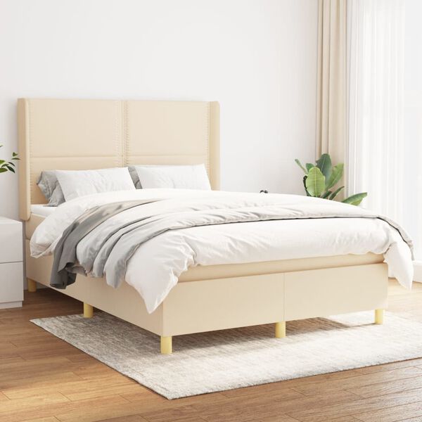vidaXL Sommier &agrave; lattes de lit avec matelas Cr&egrave;me 140x190 cm Tissu