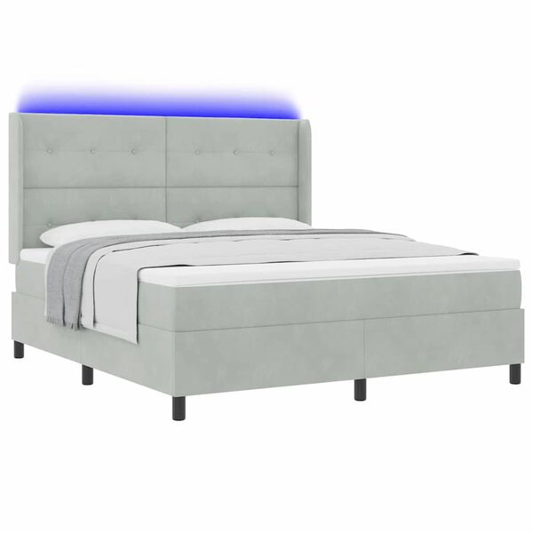 vidaXL Lit &agrave; ressorts avec matelas Gris clair 180 x 200 cm Velours