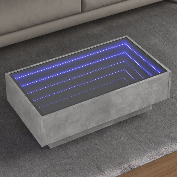 vidaXL Table basse avec LED gris b&eacute;ton 90x50x30 cm bois d'ing&eacute;nierie