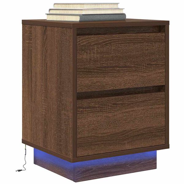 VidaXL Table de chevet avec lumi&egrave;res LED ch&ecirc;ne marron 38x34x50 cm