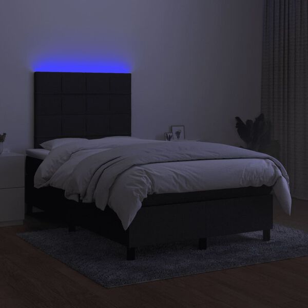vidaXL Sommier &agrave; lattes de lit matelas et LED noir 120x190 cm tissu