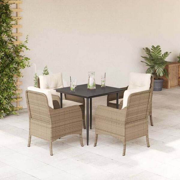 vidaXL Ensemble &agrave; manger de jardin avec coussins 5pcs Beige poly rotin