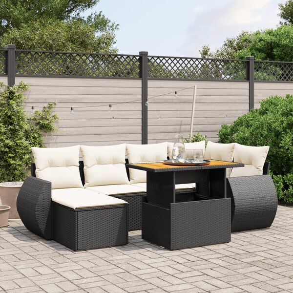 vidaXL Salon de jardin 7 pcs avec coussins noir r&eacute;sine tress&eacute;e