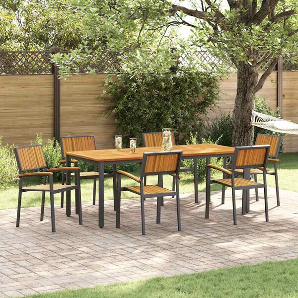 vidaXL Ensemble de salle &agrave; manger pour jardin 7 pcs Noir