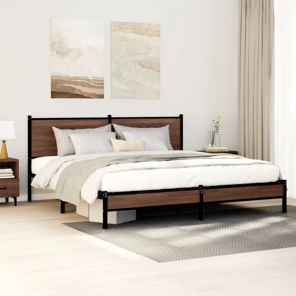 vidaXL Cadre de lit en m&eacute;tal sans matelas ch&ecirc;ne marron 160x200 cm