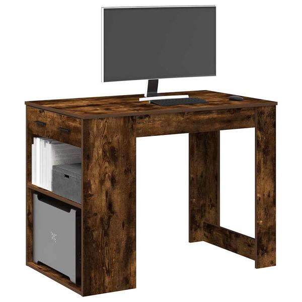 vidaXL Bureau avec tiroir et étagère chêne fumé bois d'ingénierie