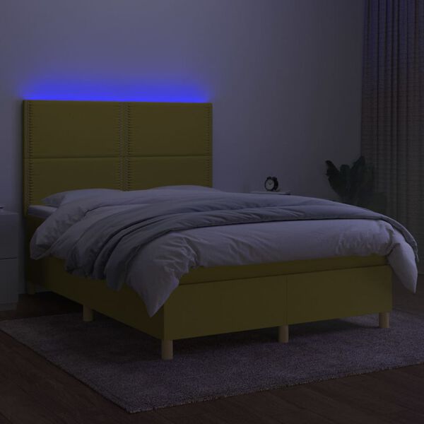 vidaXL Sommier &agrave; lattes de lit et matelas et LED Vert 140x190 cm Tissu