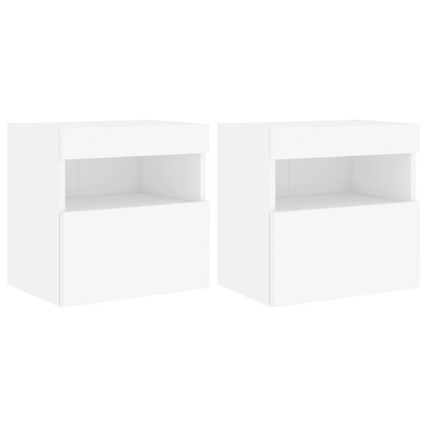 vidaXL Meubles TV muraux avec lumières LED 2 pcs blanc 40x30x40 cm