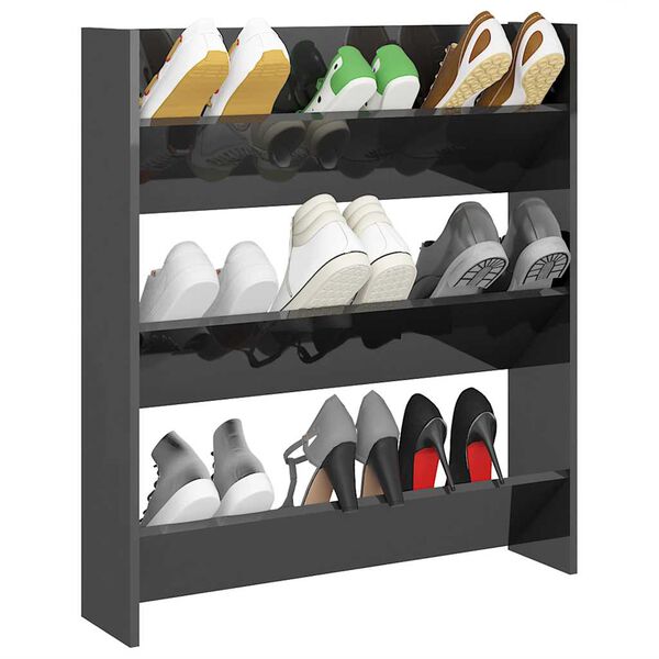 vidaXL Armoire &agrave; chaussures murale gris brillant bois d'ing&eacute;nierie