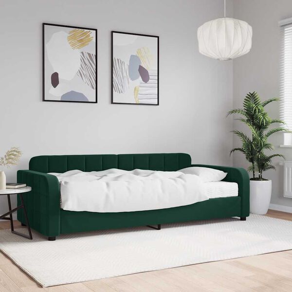vidaXL Lit de jour avec matelas vert fonc&eacute; 90x200 cm velours