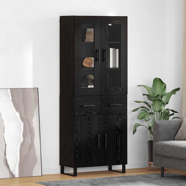 vidaXL Haut Armoire 2 pcs Ch&ecirc;ne noir Bois Agglom&eacute;r&eacute; et Verre