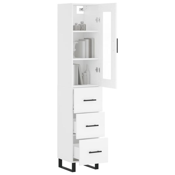 vidaXL Buffet haut Blanc 34,5x34x180 cm Bois d'ing&eacute;nierie
