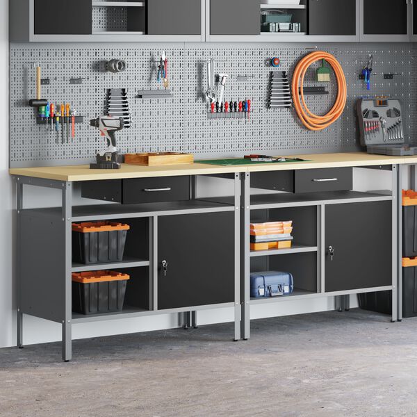 vidaXL Ensemble d'&eacute;tabli 2 pcs Noir et gris 200 x 55 x 85 cm