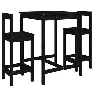 vidaXL Ensemble de bar de jardin 3 pcs noir bois de pin massif