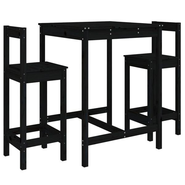 vidaXL Ensemble de bar de jardin 3 pcs noir bois de pin massif