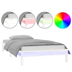 vidaXL Cadre de lit &agrave; LED sans matelas blanc 90x200 cm bois massif