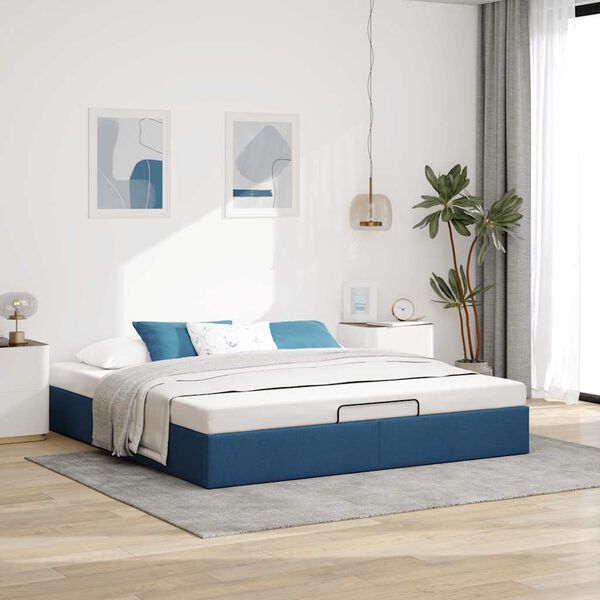 VidaXL Cadre de lit ottoman sans matelas bleu 160x200 cm tissu