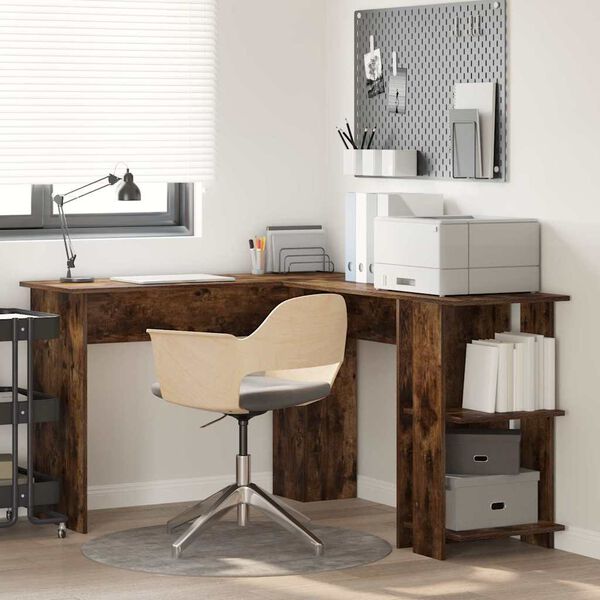 vidaXL Bureau d'angle Ch&ecirc;ne fum&eacute; 140 x 113,5 x 75 cm Bois d'ing&eacute;nierie