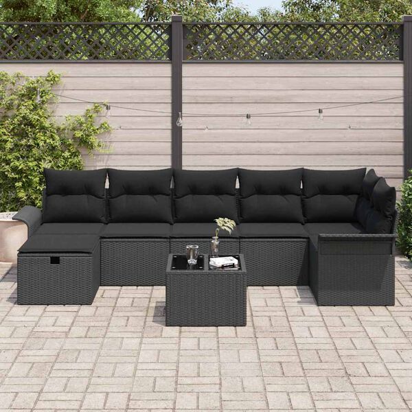 vidaXL Ensemble de canap&eacute; de jardin avec coussin 8 pcs Noir polyrotin