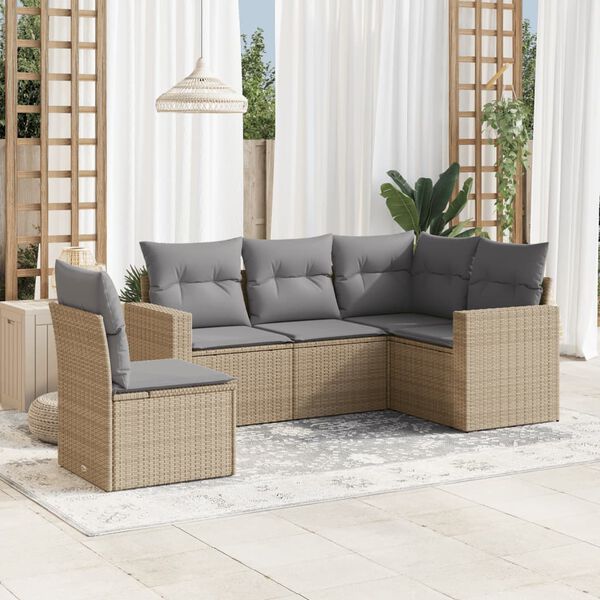 vidaXL Salon de jardin avec coussins 5 pcs beige r&eacute;sine tress&eacute;e