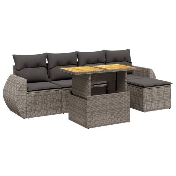 vidaXL Salon de jardin 6 pcs avec coussins gris r&eacute;sine tress&eacute;e