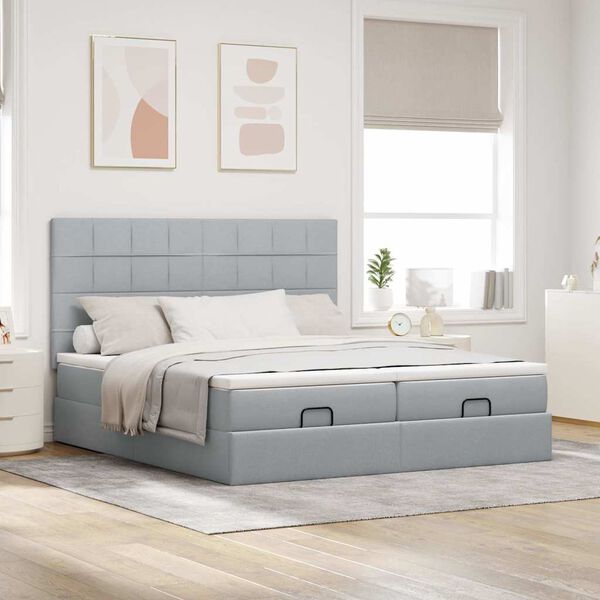 VidaXL Cadre de lit ottoman et matelas gris clair 180x200cm tissu