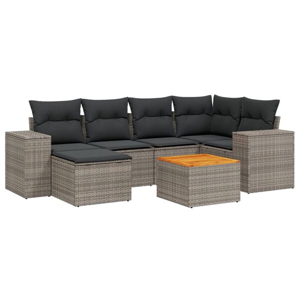 vidaXL Salon de jardin avec coussins 7 pcs gris r&eacute;sine tress&eacute;e