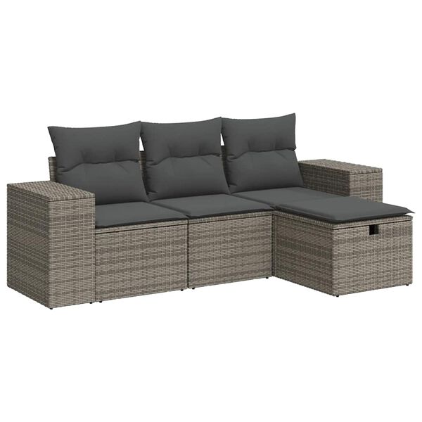 vidaXL Salon de jardin 4 pcs avec coussins gris r&eacute;sine tress&eacute;e