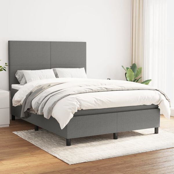 vidaXL Sommier &agrave; lattes de lit avec matelas Gris fonc&eacute; 140x200cm Tissu