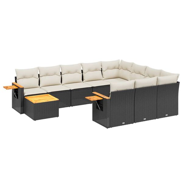 vidaXL Salon de jardin 11 pcs avec coussins noir r&eacute;sine tress&eacute;e