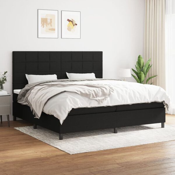 vidaXL Sommier &agrave; lattes de lit avec matelas Noir 200x200 cm Tissu