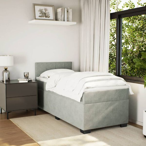 vidaXL Sommier à lattes de lit et matelas Gris clair 100x200cm Velours