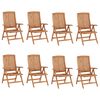 vidaXL Chaises inclinables de jardin et coussins lot de 8 Teck solide