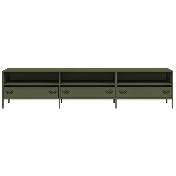 vidaXL Meuble TV vert olive 202x39x43,5 cm acier lamin&eacute; &agrave; froid