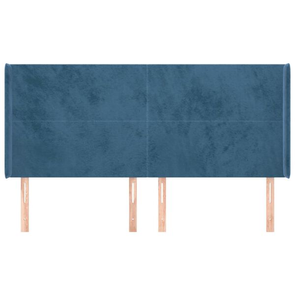 vidaXL T&ecirc;te de lit avec oreilles Bleu fonc&eacute; 163x16x118/128 cm Velours