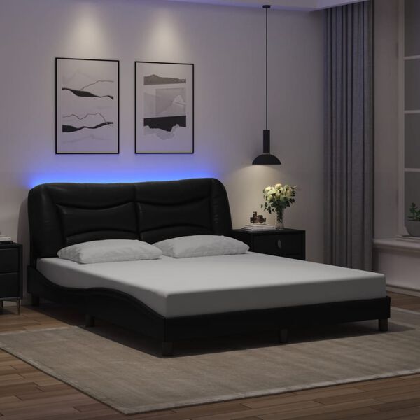 vidaXL Cadre de lit avec LED sans matelas Hvar noir 160x200 cm