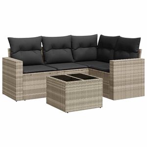 vidaXL Salon de jardin 5 pcs avec coussins gris clair r&eacute;sine tress&eacute;e
