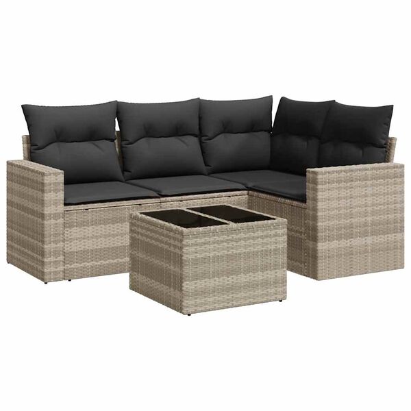 vidaXL Salon de jardin 5 pcs avec coussins gris clair r&eacute;sine tress&eacute;e