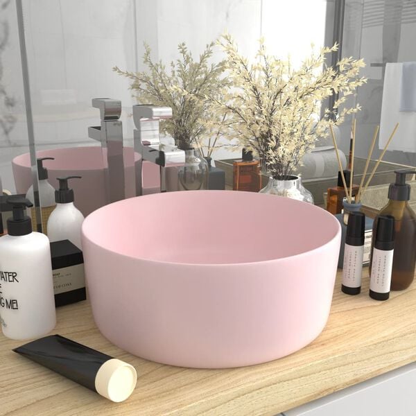 vidaXL Lavabo rond de luxe Rose mat 40x15 cm C&eacute;ramique
