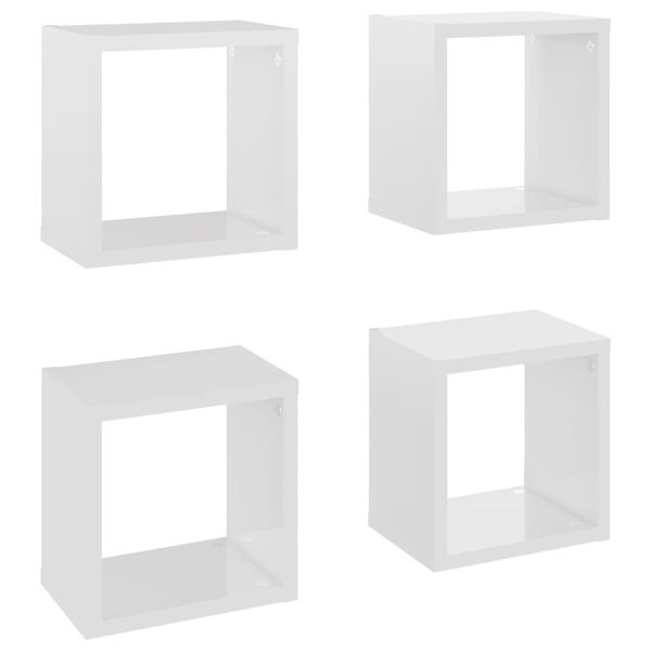 vidaXL &Eacute;tag&egrave;res cube murales 4 pcs Blanc brillant 22x15x22 cm
